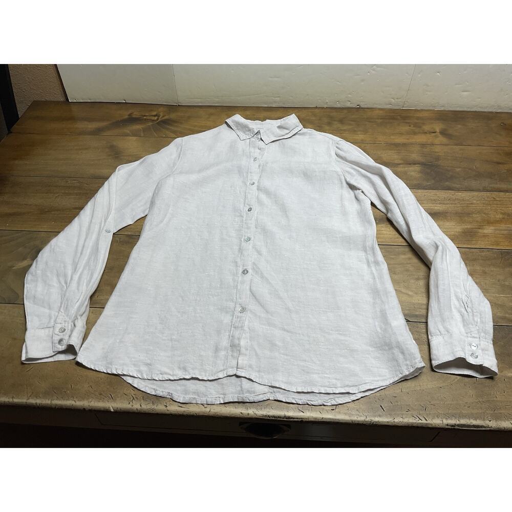 Sigrid Olsen Linen Button Shirt Women Small Beige Beachy Coastal Boho Minimalist
